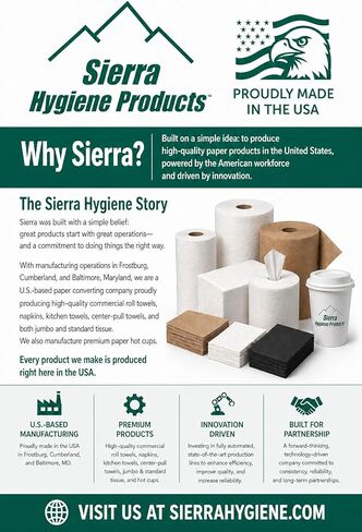 Sierra Hygiene 1-Ply White Roll Towels, 10" x 800’, Hardwound Paper Towel Rolls for Commercial Restrooms, Restaurants, Schools & Offices, Case of 6 Rolls, Made in USA in Kuwait