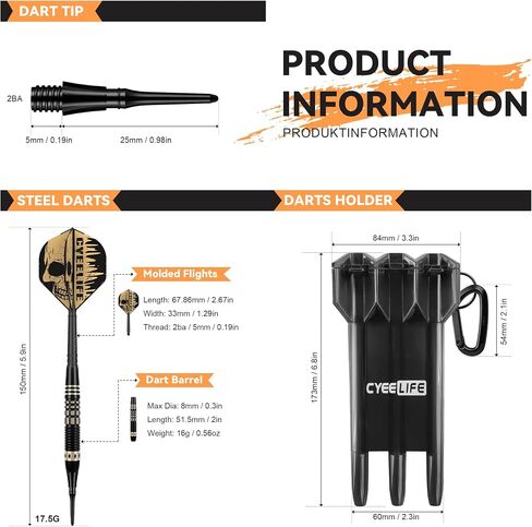 CyeeLife Darts Soft Tip with Gift Carrying Case - Professional Darts Plastic Tip with Brass Barrel + 3 Integrated Dart Flights and 30pcs Plastic Tip,Soft tip Dart Set for Electronic Dartboard in Kuwait