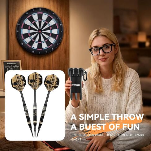 CyeeLife Darts Soft Tip with Gift Carrying Case - Professional Darts Plastic Tip with Brass Barrel + 3 Integrated Dart Flights and 30pcs Plastic Tip,Soft tip Dart Set for Electronic Dartboard in Kuwait