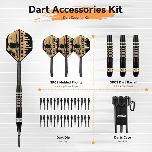 CyeeLife Darts Soft Tip with Gift Carrying Case - Professional Darts Plastic Tip with Brass Barrel + 3 Integrated Dart Flights and 30pcs Plastic Tip,Soft tip Dart Set for Electronic Dartboard in Kuwait
