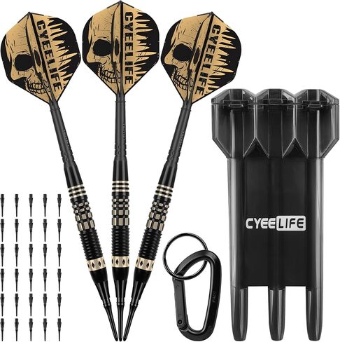 CyeeLife Darts Soft Tip with Gift Carrying Case - Professional Darts Plastic Tip with Brass Barrel + 3 Integrated Dart Flights and 30pcs Plastic Tip,Soft tip Dart Set for Electronic Dartboard in Kuwait