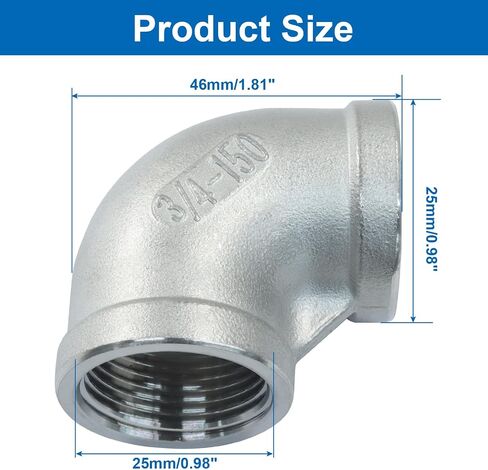 3/4" to 3/4" Female to Female NPT Threaded Pipe Fitting, 2Pcs 304 Stainless Steel 90 Degree Elbow for Industrial Plumbing, HVAC and Mechanical Systems in Kuwait