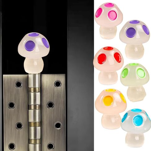 Cute Mini Creative Luminous Mushroom Hinge Heads Decorative Topper Set 6PCS, Home Decoration,Magnetic Hinge Head Toppers Door Hinge in Kuwait