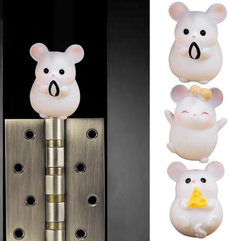 Cute Mini Creative Gray Gluttonous Hamster, Mouse Hinge Heads Decorative Topper Set 3PCS, Home Decoration,Magnetic Hinge Head Toppers Door Hinge in Kuwait
