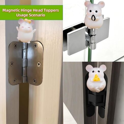 Cute Mini Creative Gray Gluttonous Hamster, Mouse Hinge Heads Decorative Topper Set 3PCS, Home Decoration,Magnetic Hinge Head Toppers Door Hinge in Kuwait
