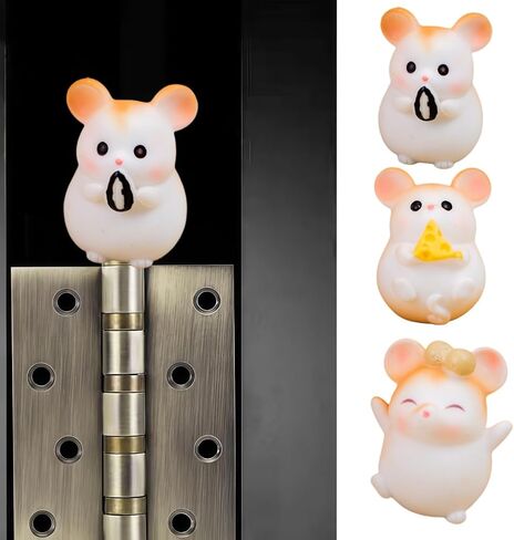 Cute Mini Creative Yellow Gluttonous Hamster, Mouse Hinge Heads Decorative Topper Set 3PCS, Home Decoration,Magnetic Hinge Head Toppers Door Hinge in Kuwait