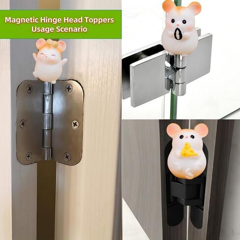 Cute Mini Creative Yellow Gluttonous Hamster, Mouse Hinge Heads Decorative Topper Set 3PCS, Home Decoration,Magnetic Hinge Head Toppers Door Hinge in Kuwait