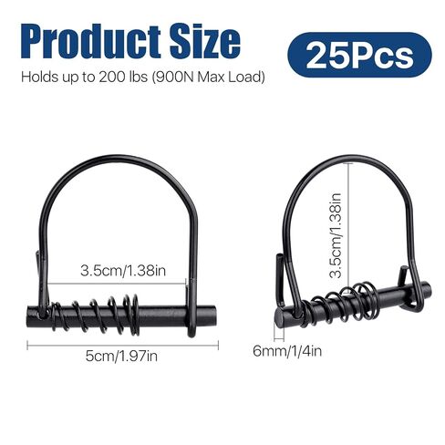 25 Pcs 1/4 in Trailer Coupler Pin with Spring, Round Safety Locking Pins, Stainless Steel Shaft Lock Pin for Trailer Hitch, Farm Equipment, Lawn Garden, Tractor (Black) in Kuwait
