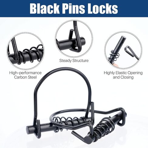 25 Pcs 1/4 in Trailer Coupler Pin with Spring, Round Safety Locking Pins, Stainless Steel Shaft Lock Pin for Trailer Hitch, Farm Equipment, Lawn Garden, Tractor (Black) in Kuwait