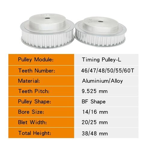 L-46T/47T/48T/50T/55T/60T Bore Size 14m Teeth Pitch 9.525mm Alloy Pulley Width 20/25mm(L60T (Bore 16 mm),27 mm) in Kuwait