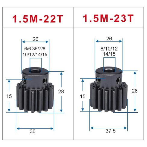 1.5M Spur Gear 22T Round/Keyway Hole SC45#Carbon Steel Bore 6-15Mm Height 15mm 1Pcs(8 mm,22T (Keyway Hole)) in Kuwait