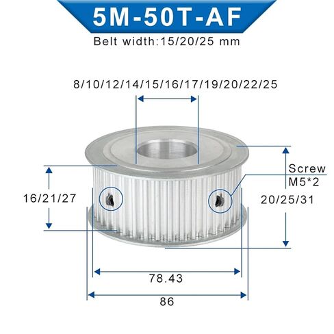 5M 50T Timing Pulley Bore Size 8/10/12/14/15/16/17/19/20/22/25mm Aluminum Circular 1Pcs(12 mm,Belt Width 25 mm) in Kuwait