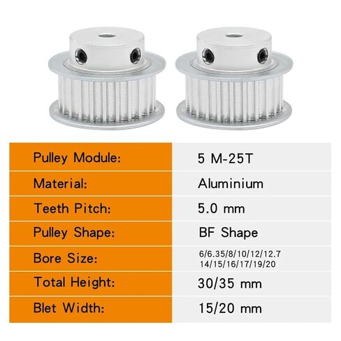 HTD5M-25T Timing Pulley Bore 6/6.35/8/10/12/12.7/14/15/16/17/19/20mm 1Pcs(15 mm,21 mm) in Kuwait