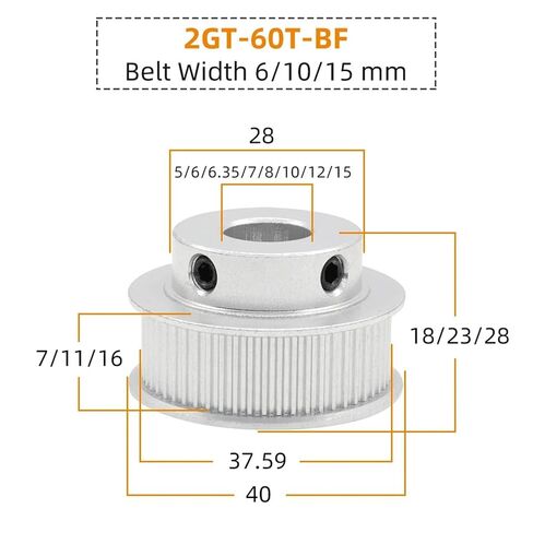 2GT Timing Pulley 60T 65T Circle-arc Tooth Pitch 2mm Width 5-12mm Bore 5-14 1Pcs(7 mm,60T-Belt Width 10mm) in Saudi Arabia