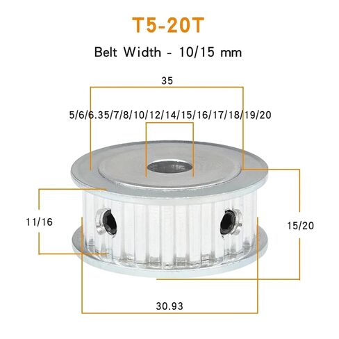 Gear T5-22T Bore 5/6/6.35/7/8/10/12/14/15/16/17/18/19/20mm Teeth Pitch 5mm 1Pcs(15 mm,11 mm) in Kuwait