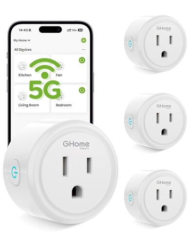 قابس ذكي GHome Smart 5G 15A WiFi متوافق مع Alexa وGoogle Home، مؤقت مخرج واي فاي منزلي ذكي مع جهاز تحكم عن بعد، مقابس Wi-Fi 5 جيجا هرتز و2.4 جيجا هرتز، قائمة ETL FCC، أبيض، 4 عبوات in Kuwait