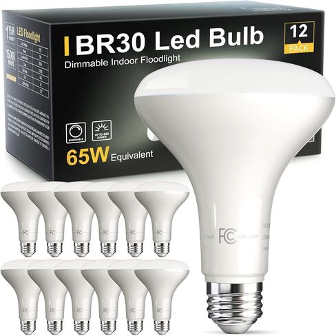 TJOY 12 Pack BR30 Flood Light Bulb Indoor, 65W Equivalent Dimmable Led Recessed Lights Bulb, 2700K Soft Warm White, E26 Base Bulbs for Kitchen Ceiling, Recessed Can, Replacement Incandescent, 9W,800LM in Saudi Arabia