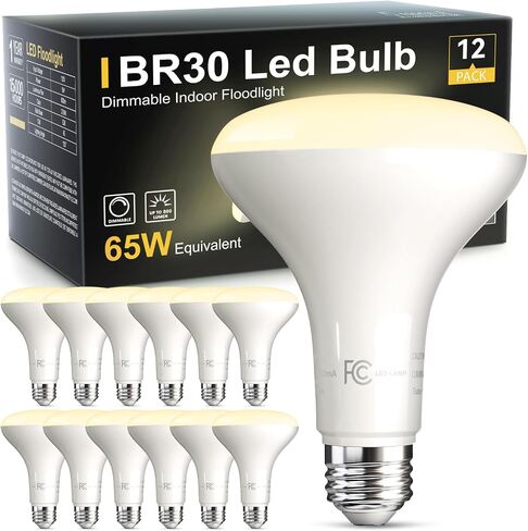 TJOY 12 Pack BR30 Flood Light Bulb Indoor, 65W Equivalent Dimmable Led Recessed Lights Bulb, 2700K Soft Warm White, E26 Base Bulbs for Kitchen Ceiling, Recessed Can, Replacement Incandescent, 9W,800LM in Saudi Arabia