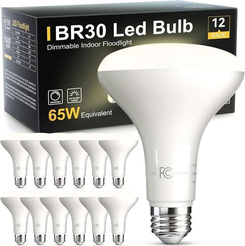 TJOY 12 Pack BR30 Flood Light Bulb Indoor, 65W Equivalent Dimmable Led Recessed Lights Bulb, 2700K Soft Warm White, E26 Base Bulbs for Kitchen Ceiling, Recessed Can, Replacement Incandescent, 9W,800LM in Saudi Arabia