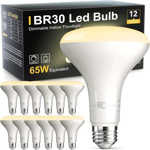 TJOY 12 Pack BR30 Flood Light Bulb Indoor, 65W Equivalent Dimmable Led Recessed Lights Bulb, 2700K Soft Warm White, E26 Base Bulbs for Kitchen Ceiling, Recessed Can, Replacement Incandescent, 9W,800LM in Saudi Arabia