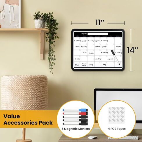 Monthly Whiteboard Calendar for Wall, Small 16" x 12" Dry Erase Board with Plastic Frame, Hanging Dry Erase Calendar for Kitchen Planner, Memo, Office in Saudi Arabia