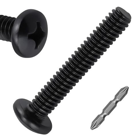 75pk #10-32 × 1-1/4 بوصة براغي ماكينة فيليب ذات الرأس الأسود، 304SS + لقمة | تتضمن لقمة 50 مم، فولاذ مقاوم للصدأ مطلي باللون الأسود 304 (18-8)، رأس مستدير للسيارات والآلات in Kuwait
