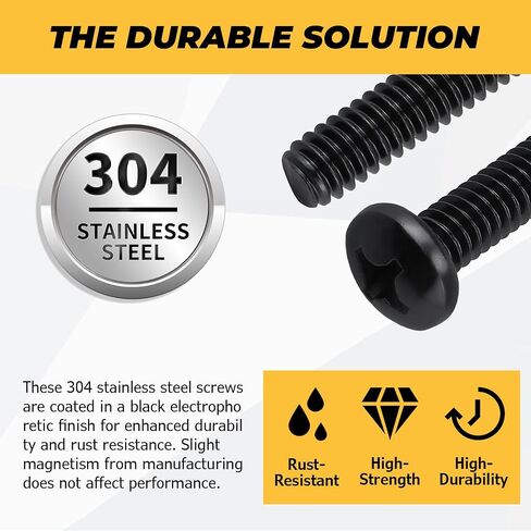 75pk #10-32 × 1-1/4 بوصة براغي ماكينة فيليب ذات الرأس الأسود، 304SS + لقمة | تتضمن لقمة 50 مم، فولاذ مقاوم للصدأ مطلي باللون الأسود 304 (18-8)، رأس مستدير للسيارات والآلات in Kuwait