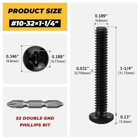 75pk #10-32 × 1-1/4 بوصة براغي ماكينة فيليب ذات الرأس الأسود، 304SS + لقمة | تتضمن لقمة 50 مم، فولاذ مقاوم للصدأ مطلي باللون الأسود 304 (18-8)، رأس مستدير للسيارات والآلات in Kuwait