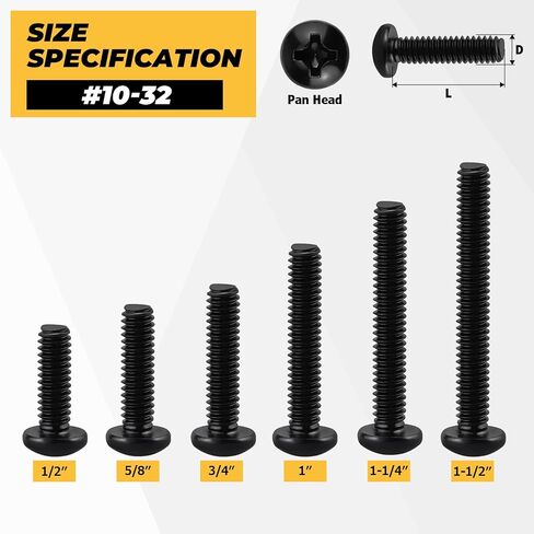 75pk #10-32 × 1-1/4 بوصة براغي ماكينة فيليب ذات الرأس الأسود، 304SS + لقمة | تتضمن لقمة 50 مم، فولاذ مقاوم للصدأ مطلي باللون الأسود 304 (18-8)، رأس مستدير للسيارات والآلات in Kuwait