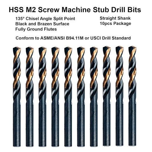 MAXTOOL 1/4" 10PCs Identical Screw Machine Drill Bits HSS M2 Stub Drill Bits Short Drills Fully Ground Black & Bronze Straight Shank; SMF02H10R16E10 in Kuwait