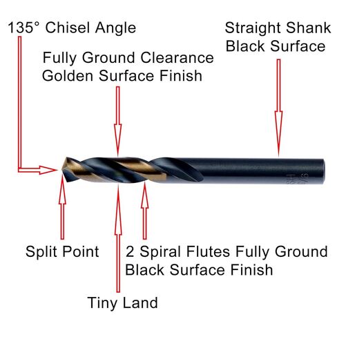 MAXTOOL 1/4" 10PCs Identical Screw Machine Drill Bits HSS M2 Stub Drill Bits Short Drills Fully Ground Black & Bronze Straight Shank; SMF02H10R16E10 in Kuwait