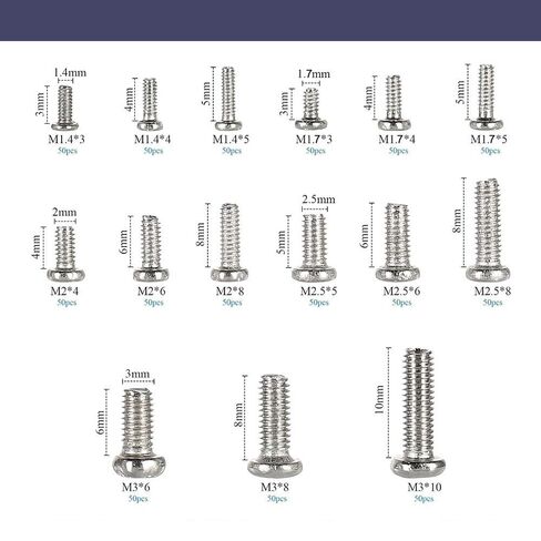750 قطعة M1.4/M1.7/M2/M2.5/M3 براغي آلة صغيرة برأس فيليبس، براغي صغيرة صغيرة، مجموعة متنوعة من البراغي الصغيرة، برغي صغير لإصلاح المعدات الإلكترونية، الساعة، اللعبة، فولاذ كربوني مطلي بالنيكل in Kuwait