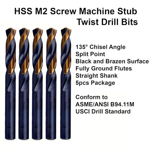 MAXTOOL 25/64" 5PCs Identical Screw Machine Drill Bits HSS M2 Stub Drill Bits Short Drills Fully Ground Black & Bronze Straight Shank; SMF02H10R25E5 in Kuwait