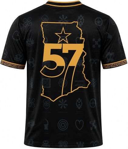 Ghana Football Jersey, Black with Gold Map, Flag Stripe and Adinkra Symbols, V-Neck Soccer Shirt in Saudi Arabia