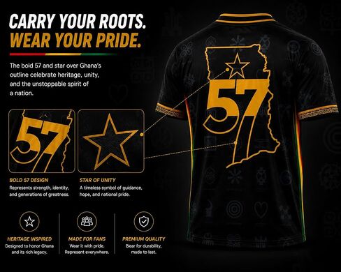 Ghana Football Jersey, Black with Gold Map, Flag Stripe and Adinkra Symbols, V-Neck Soccer Shirt in Saudi Arabia