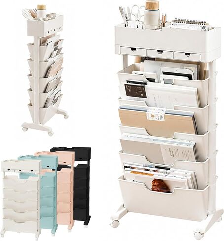 5 Tier Rolling Utility Cart Multi-Functional Movable Storage Book Shelves with Lockable Casters for Study Office Kitchen Classroom, White (Whtie, with Wheel) in Saudi Arabia
