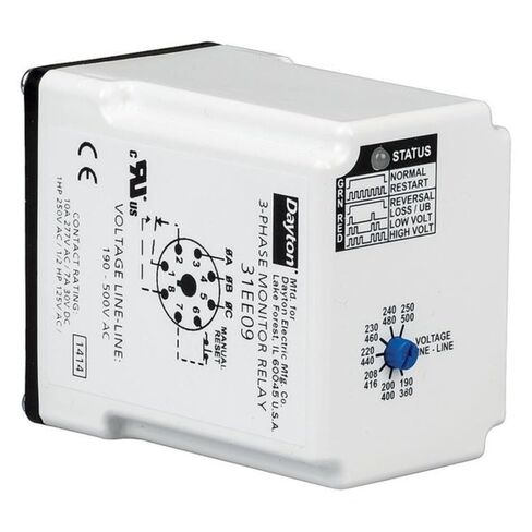 دايتون 31EE09 مرحل مراقبة ثلاثي الطور، Spdt، 500Vac، 8 Pin in Kuwait