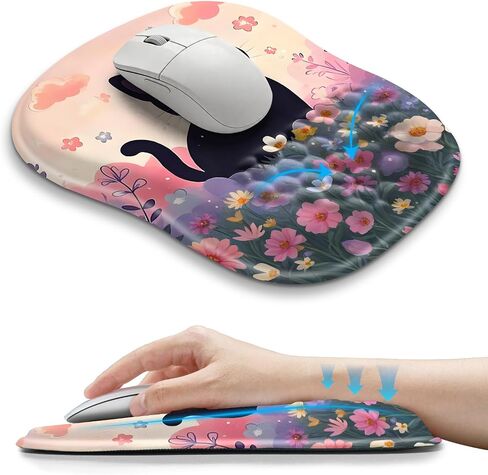 Hokafenle Ergonomic Wrist-hugging Mouse Pad Wrist Support, U-shaped Holding Wrist Rest Mousepad for Carpal Tunnel Pain Relief with Cushioned Memory Foam Slope Massage Bulge (Classic 10.2x8.3 in,Black) in Saudi Arabia