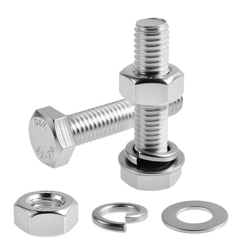 12 Set M10-1.5×35 Hex Bolts with Nuts & Washers, Full Thread | 304 stainless steel, includes flat & lock washers, for heavy-duty fastening, full thread hex bolts, hex head screws kit in Kuwait