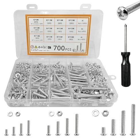 700PCS Metric Screw Set, Phillips Round Head Machine Screws, M3 M4 M5 Nuts and Bolts Assortment Kit, All-in-One Set for Electronics Devices, Appliance Repair, Electric Bike and Handmade DIY in Saudi Arabia