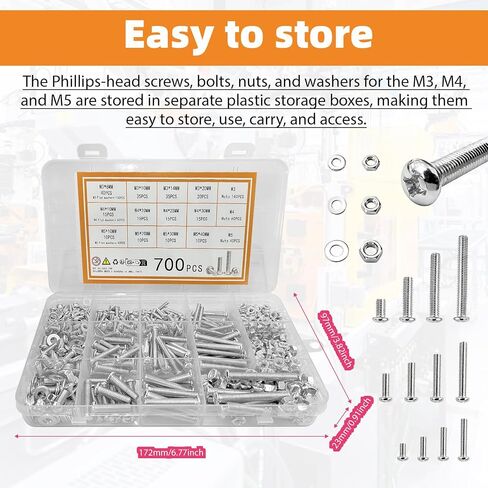 700PCS Metric Screw Set, Phillips Round Head Machine Screws, M3 M4 M5 Nuts and Bolts Assortment Kit, All-in-One Set for Electronics Devices, Appliance Repair, Electric Bike and Handmade DIY in Saudi Arabia
