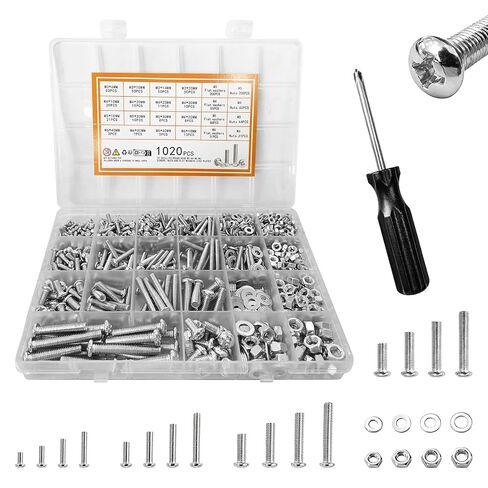 1020 PCS Metric Machine Screw Assortment Kit, Phillips Round Head Nuts and Bolts Set, M3 M4 M5 M6 Fastener Kit for Home Repair, DIY Projects, Electronics and Furniture Assembly in Saudi Arabia