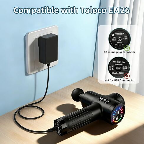 شاحن مسدس تدليك عالمي 24 فولت - متوافق مع TOLOCO EM26/AERLANG EM13/Darkiron EM31/Hypervolt 53000 001-00/42000 038-00، كابل محول الطاقة in Kuwait