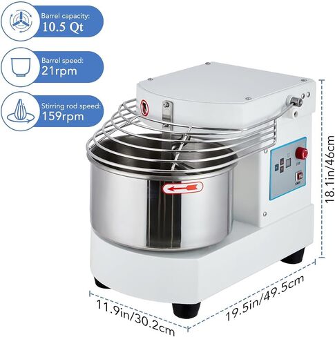 10.5 Qt Commercial Food Mixer，110V 650W Dual-Rotation Dough Kneading Machine with Touchscreen Timer，Food-grade Stainless Steel Bowl & Safety Shield for Bakeries & Restaurants​​ in Kuwait