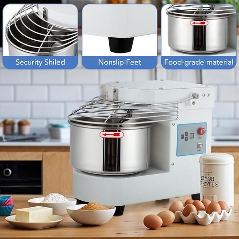10.5 Qt Commercial Food Mixer，110V 650W Dual-Rotation Dough Kneading Machine with Touchscreen Timer，Food-grade Stainless Steel Bowl & Safety Shield for Bakeries & Restaurants​​ in Kuwait