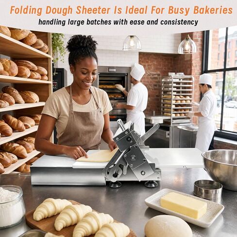 12In Folding Dough Sheeter, 304 Stainless Dough Roller Machine, 0.2–27mm Adjustable Thickness Pastry Laminator for Home & Small Bakery, Perfect for Pizza,Croissants,Dumpling Wrappers&Puff Pastry in Kuwait