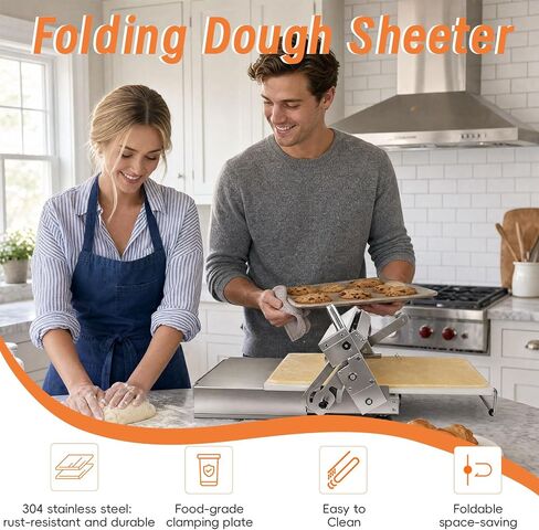 12In Folding Dough Sheeter, 304 Stainless Dough Roller Machine, 0.2–27mm Adjustable Thickness Pastry Laminator for Home & Small Bakery, Perfect for Pizza,Croissants,Dumpling Wrappers&Puff Pastry in Kuwait