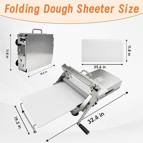 12In Folding Dough Sheeter, 304 Stainless Dough Roller Machine, 0.2–27mm Adjustable Thickness Pastry Laminator for Home & Small Bakery, Perfect for Pizza,Croissants,Dumpling Wrappers&Puff Pastry in Kuwait