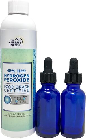 12% Hydrogen Peroxide Food Grade - Diluted from 35% H2o2 with Distilled Water to 12% - 12 oz Bottle 2 Droppers - Recommended by: The One Minute Cure Book in Kuwait