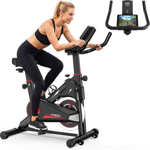 Indoor Exercise Bike, Stationary Cycling Bike with Monitor, Adjustable Resistance, Comfortable Seat and Handlebars, Stable Base, Portable, for Home Fitness Workout in Kuwait
